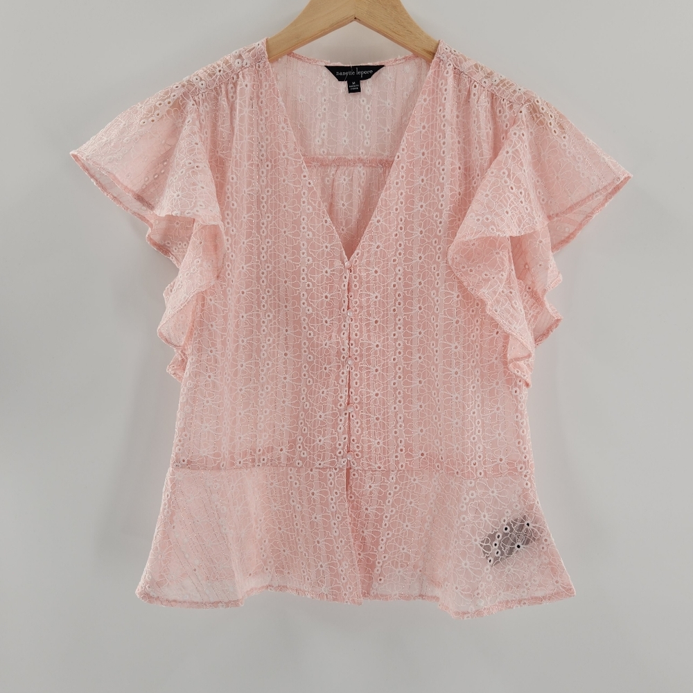 Nanette Lepore Pink Eyelet Embroided Peplum Women's Top Size Medium